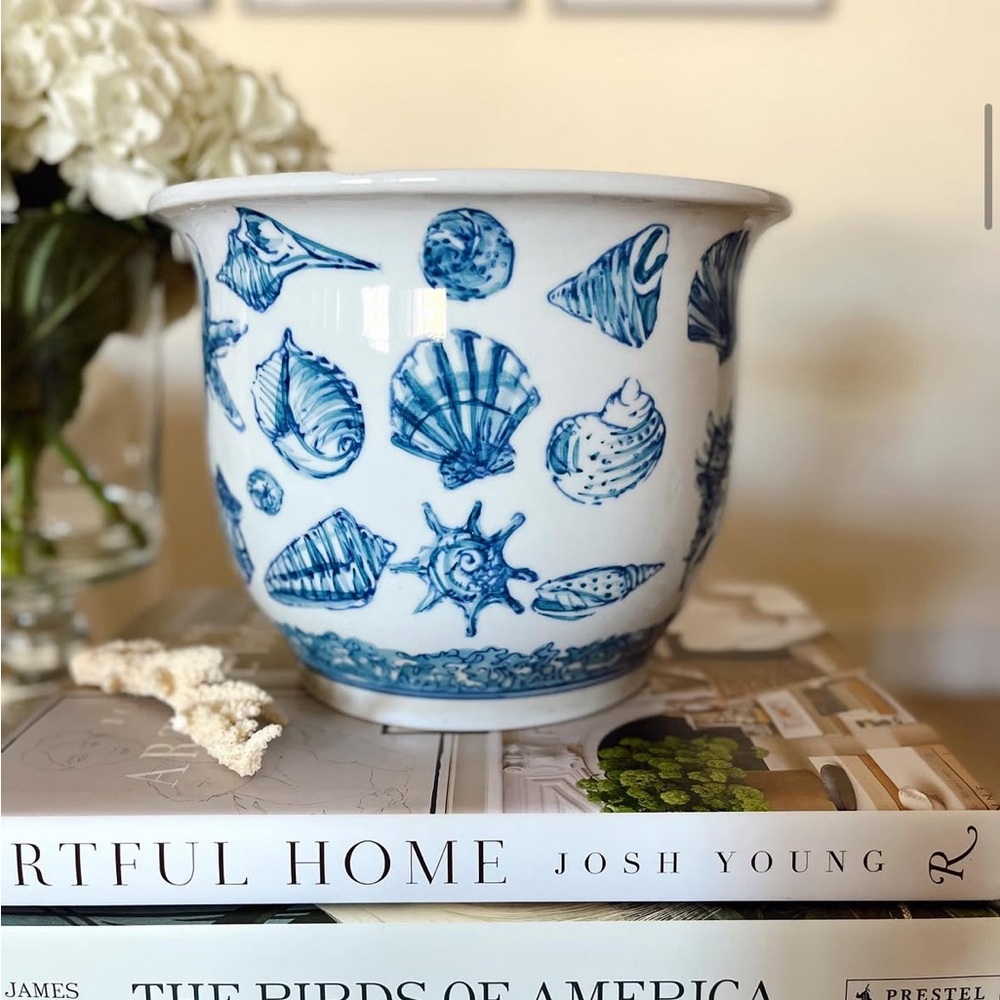 Blue and White Seashell Planter